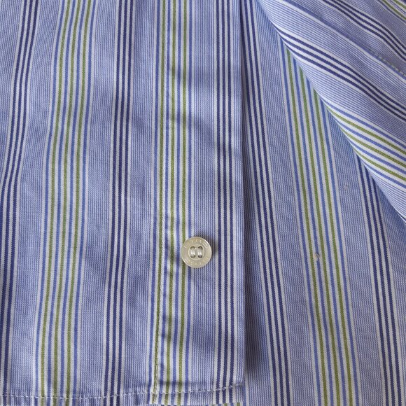 ETRO Milano SZ 39 Blue, Green & White Stripe Men's Cotton Button Up Shirt - Picture 6 of 12